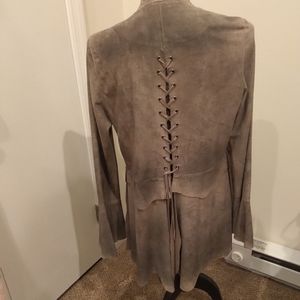 Open soft suede like material cardigan